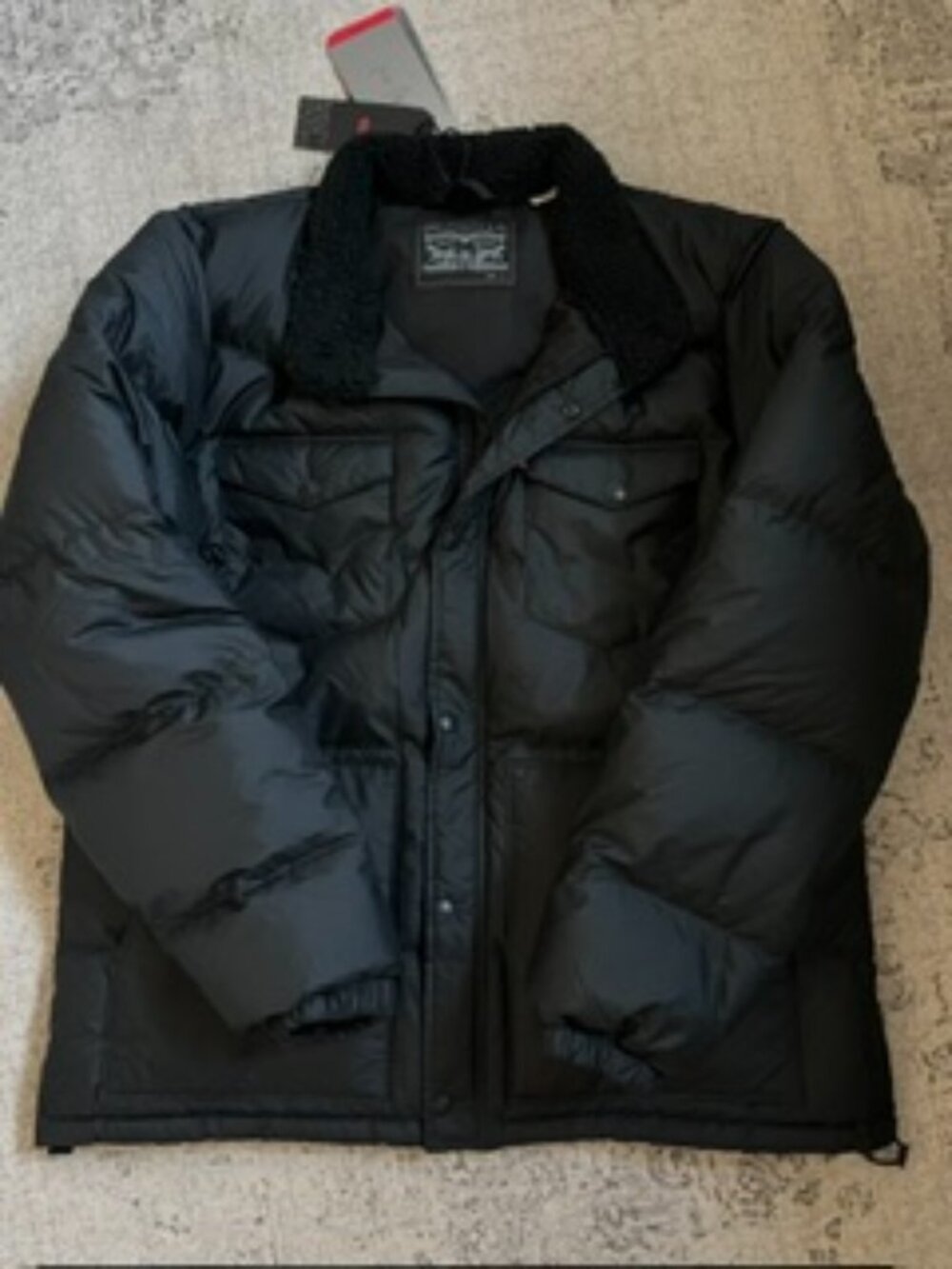 NWT Levi's Puffer Jacket Black Sherpa Collar Snap Closure Pockets XL